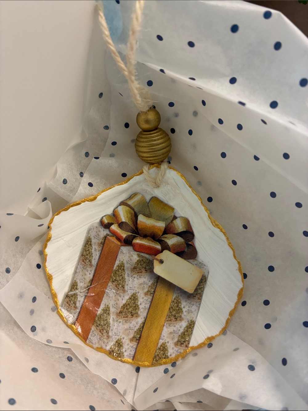 Home Holiday Gold and White Gift Ornament - Unbranded